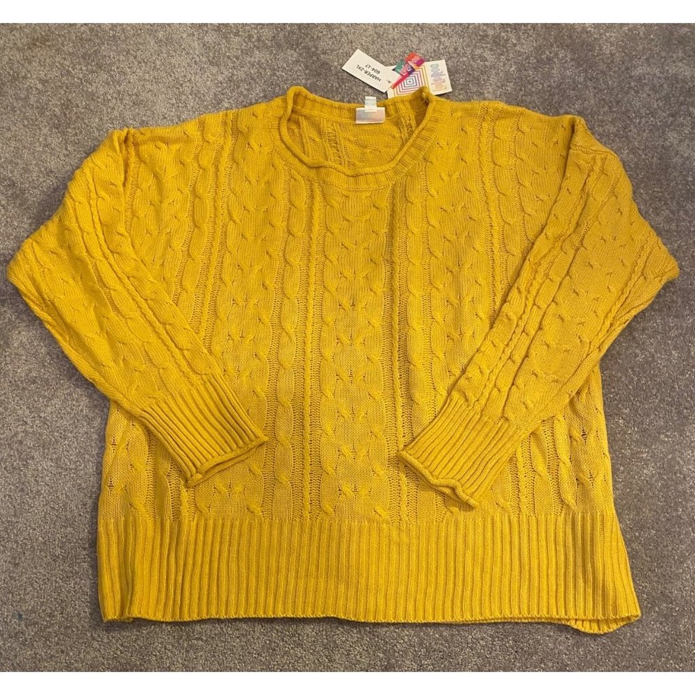 NWT LuLaRoe Harper Cable Knit Pullover Sweater Yellow 2XL